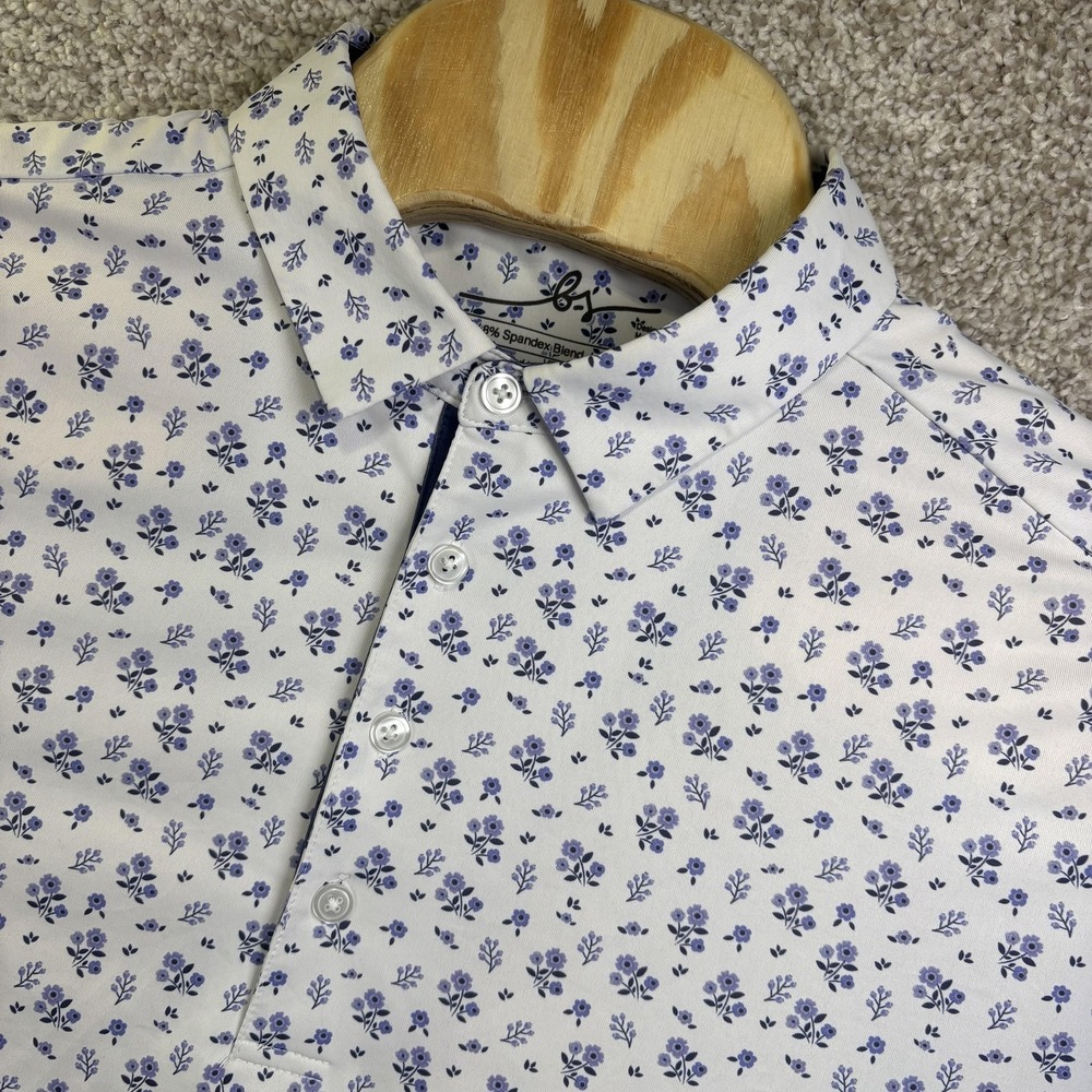 Boston Scott Golf Polo Shirt Mens Large White Floral Print Stretch Performance‎